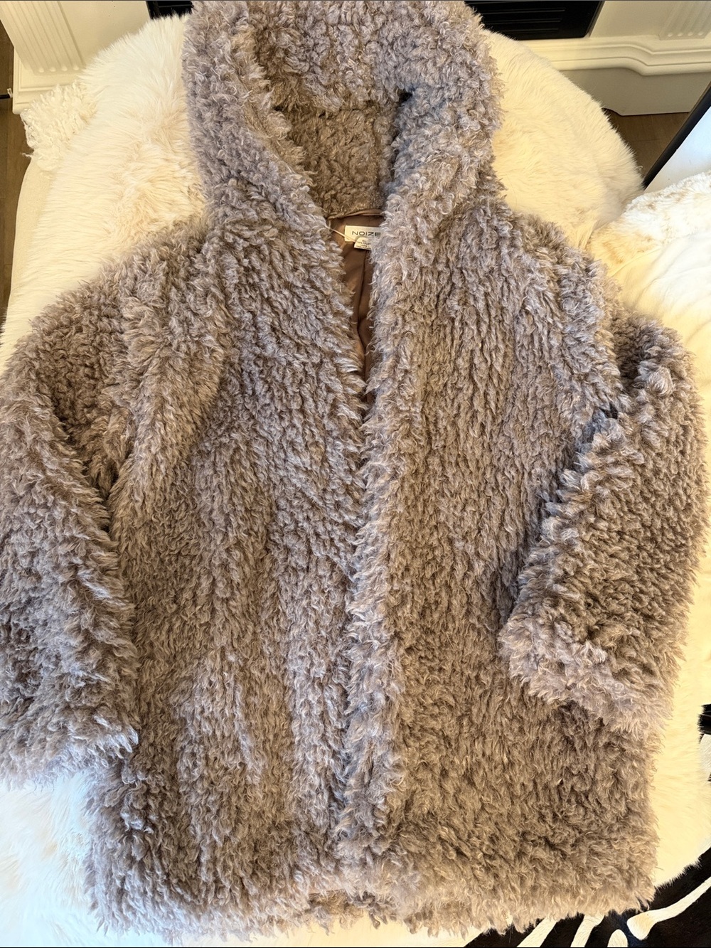 Noize Plush Hooded Sherpa Coat in Taupe gorgeous